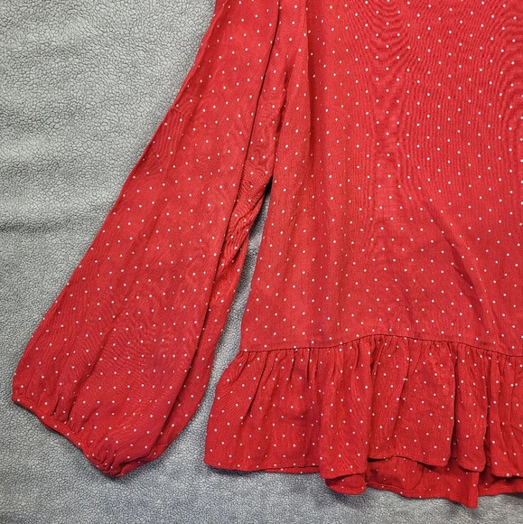 Casual Collection by F&F Polka Dot Top Flowy Button-up Red Coquette Ruffle - Picture 11 of 14